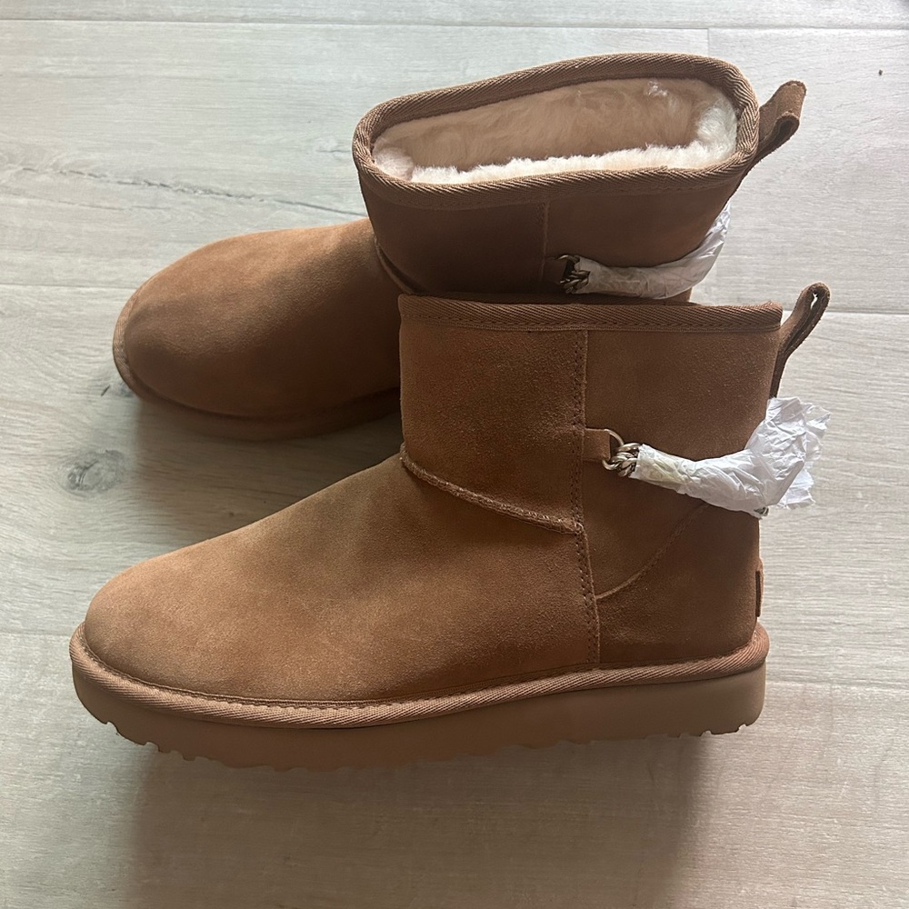 UGG Tan Boots with Silver Chain Accent